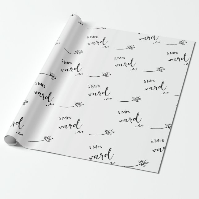 Simple Elegant Personalised Name Wedding Wrapping Paper (Unrolled)