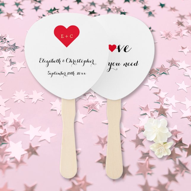 Simple Elegant Personalised Wedding Monogram Heart Hand Fan (Simple Elegant Personalized Wedding Monogram Heart Hand Fan)