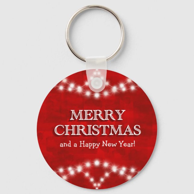 Simple Elegant Personalized Merry Christmas Lights Key Ring (Front)