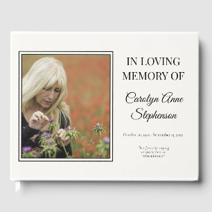 Simple Elegant Photo Black Bereavement Funeral Guest Book