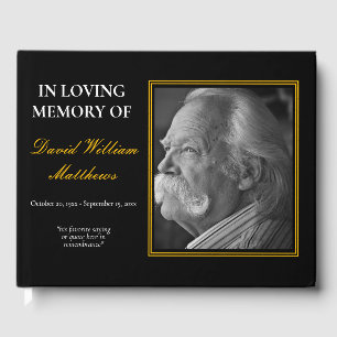 Simple Elegant Photo Black Bereavement Funeral Guest Book