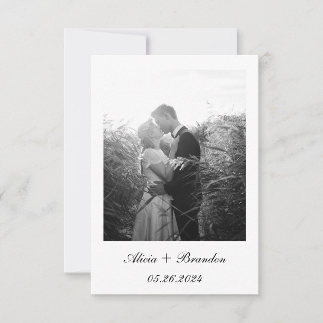 Simple Elegant Photo Black White Text Wedding  Save The Date (Front)