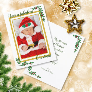 Simple Elegant Photo Christmas Xmas Red Berries Holiday Card