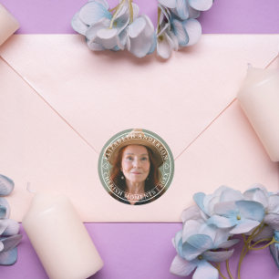 Simple Elegant Photo Classic White Script Retire Classic Round Sticker