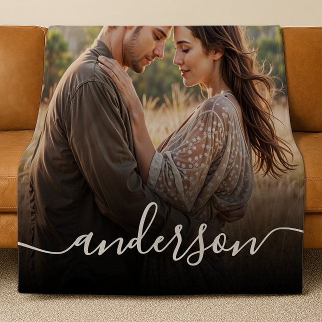 Simple Elegant Photo & Elegant Script Custom Text Fleece Blanket (Creator Uploaded)