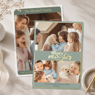 Simple Elegant Photo Family Happy New Year Gold