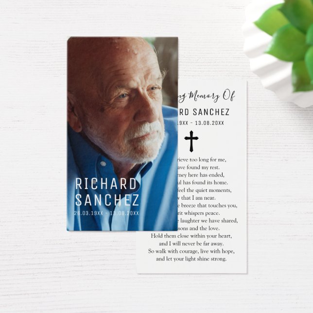 Simple Elegant Photo Funeral Sympathy Prayer Cards (Desk)