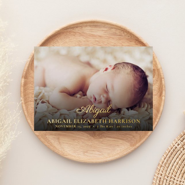 Simple Elegant Photo Gold Foil Birth Announcement (Creator Uploaded)