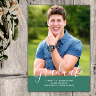 Simple Elegant Photo Graduation Vertical Green Invitation