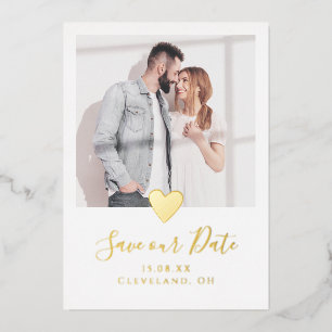 Simple Elegant Photo Heart Save the Date Real Gold