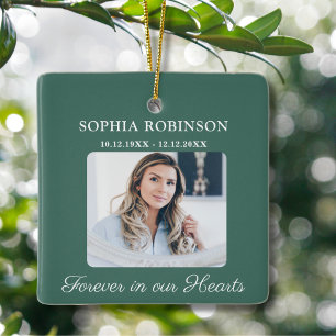 Simple Elegant Photo Memorial Green Christmas Ceramic Ornament
