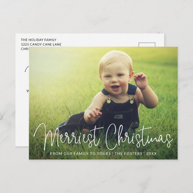 Simple Elegant Photo Modern Christmas Holiday Postcard (Front/Back)