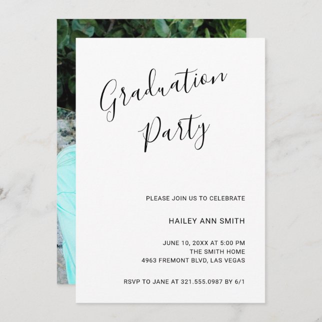 Simple Elegant Photo Modern Graduation Invitation (Front/Back)