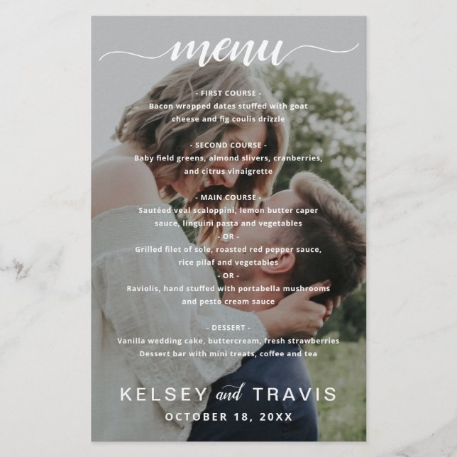 Simple Elegant Photo Modern Wedding Menu (Front)