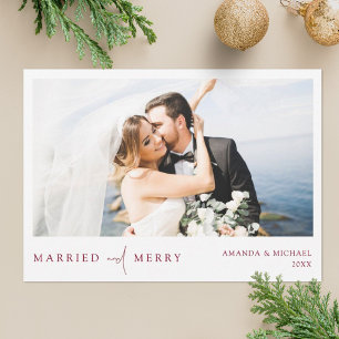 Simple Elegant Photo Newlyweds Christmas Holiday Card