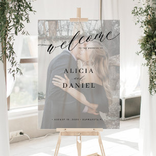 Simple elegant photo overlay wedding welcome sign