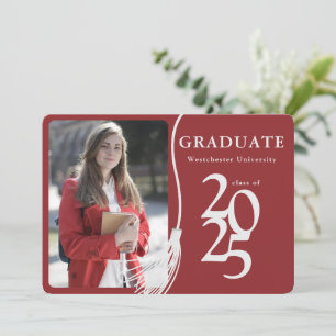 Simple Elegant Photo Ruby Red Graduation Party Invitation