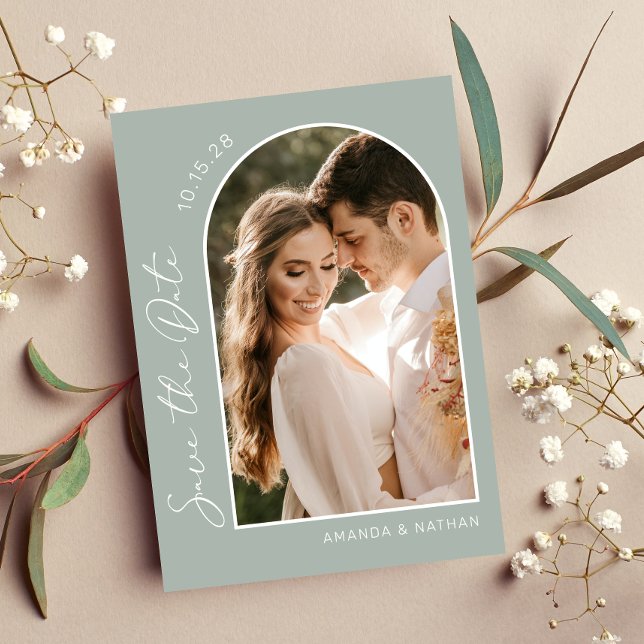 Simple Elegant Photo Sage Green Wedding Save The Date (Creator Uploaded)