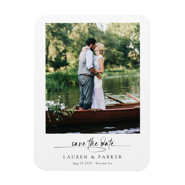 Simple Elegant Photo Save the Date Script Wedding  Magnet (Vertical)