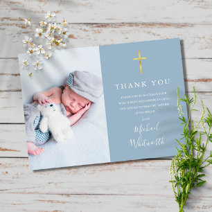 Simple Elegant Photo Signature Script Baptism  Thank You Card