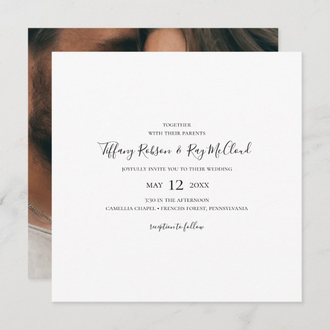 Simple Elegant Photo Square Wedding Invitation (Front/Back)
