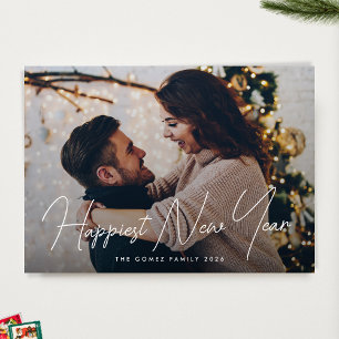 Simple Elegant Photo Typography Happiest New Year Holiday Card