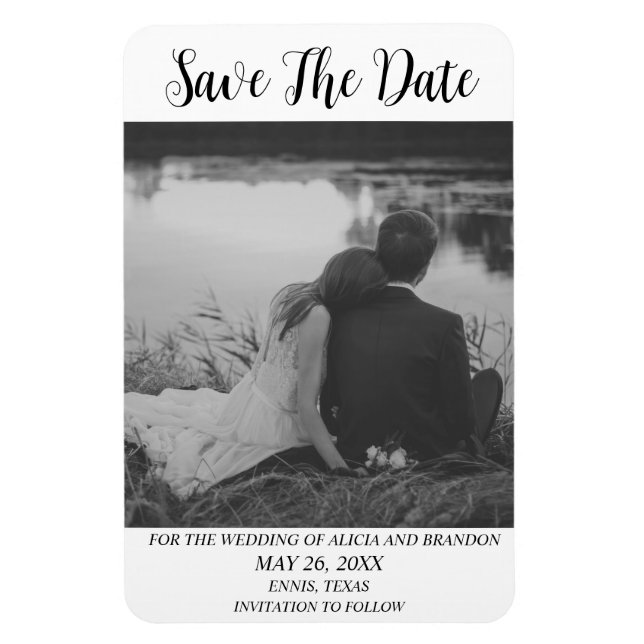 Simple Elegant Photo Wedding Modern Black Magnet (Vertical)