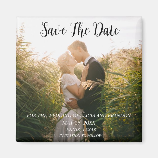 Simple Elegant Photo Wedding Modern Whimsy Magnet (Front)