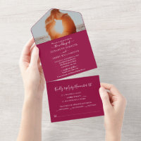 Simple Elegant Photo Wedding RSVP Cranberry