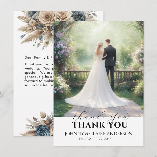 Simple Elegant Photo Wedding Thank You Card Notes (Front/Back)