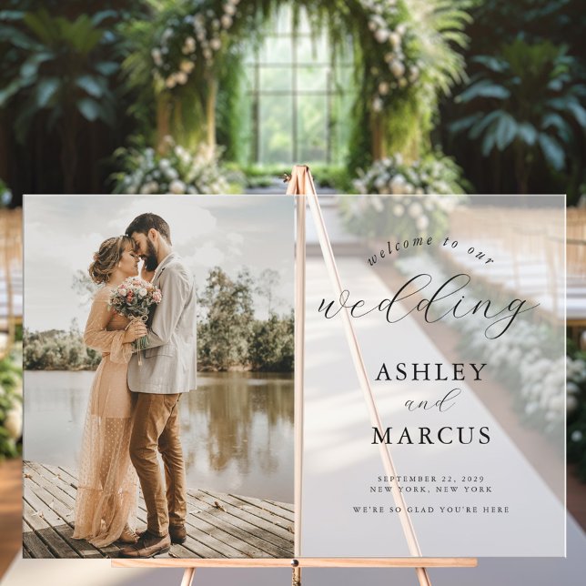 Simple Elegant Photo Wedding Welcome Frosted Acrylic Sign (Creator Uploaded)