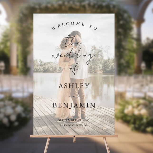 Simple Elegant Photo Welcome Wedding Acrylic Sign (Creator Uploaded)