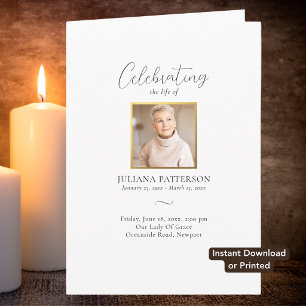 Simple Elegant Photos Digital Funeral Program Card