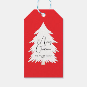 Simple Elegant Pine Tree Script Merry Christmas Gift Tags