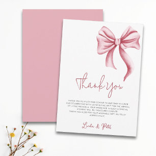 Simple Elegant Pink Bow Baby Shower Thank You Card