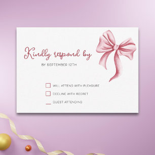 Simple Elegant Pink Bow Party RSVP Card