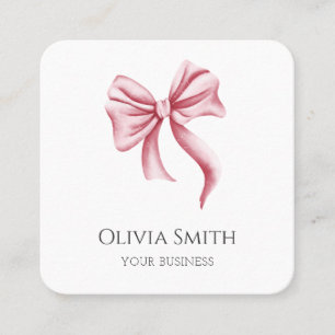 Simple Elegant Pink Bow QR Code Square Business Card