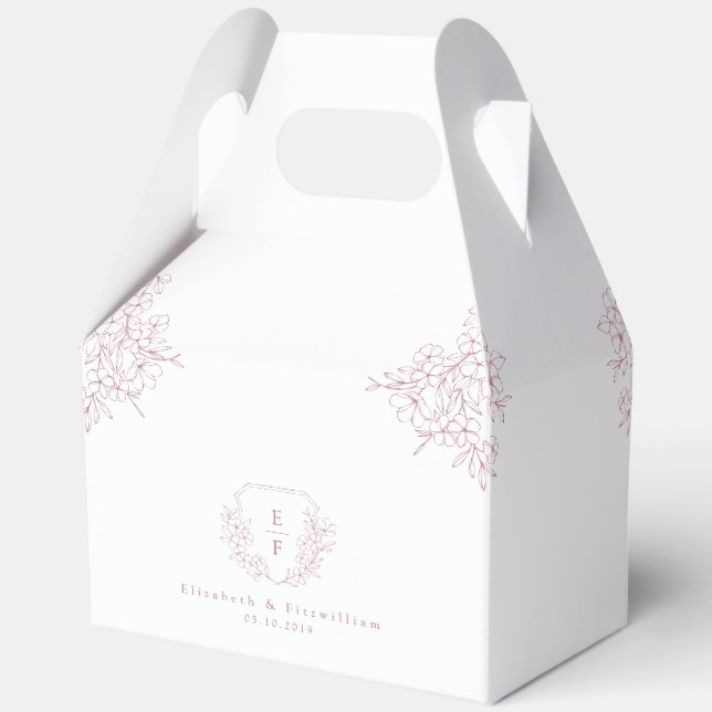 Simple Elegant Pink Cherry Blossom Monogram Crest Favour Box (Front)