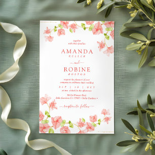Simple Elegant Pink Flower Wedding Invitation