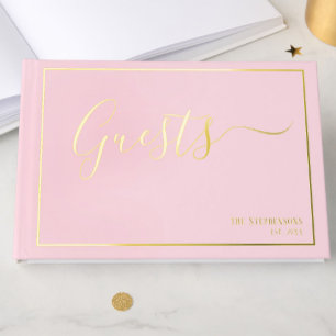 Simple Elegant Pink Formal Gold Guest Book