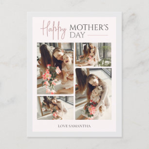 Simple Elegant Pink Four photo Happy mothers Day  Holiday Postcard