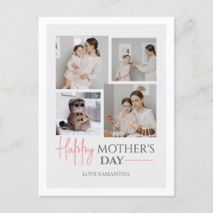 Simple Elegant Pink Four photo Happy mothers Day  Holiday Postcard