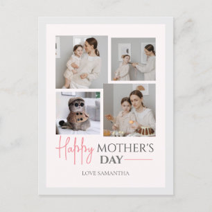 Simple Elegant Pink Four photo Happy mothers Day Holiday Postcard