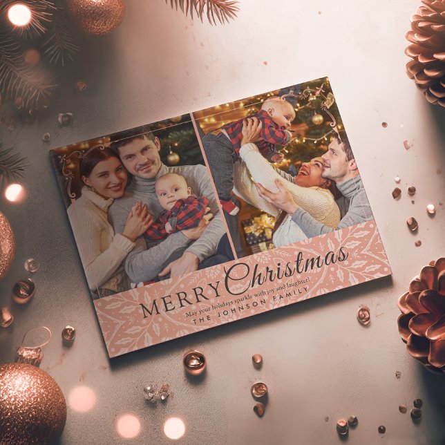 Simple Elegant Pink Frame 2 Photo Christmas Holiday Postcard (Creator Uploaded)