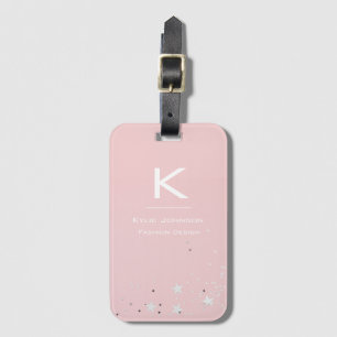 Simple elegant Pink Glitter Cute Monogrammed Name Luggage Tag