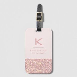 Simple elegant Pink Glitter Cute Monogrammed Name Luggage Tag