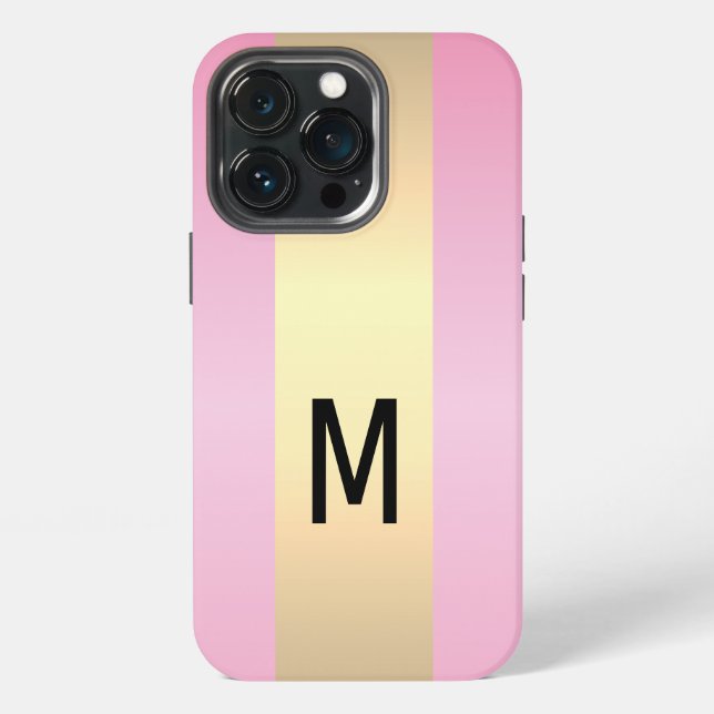 Simple Elegant Pink Gold Metallic monogrammed iPhone Case (Back)