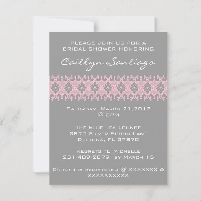 Simple Elegant Pink Lace Bridal Shower Invitation (Front)