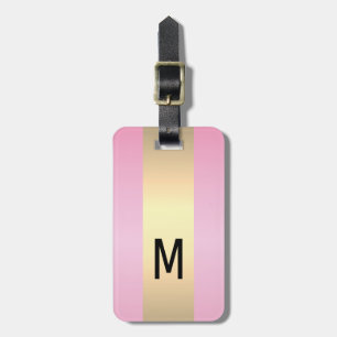 Simple Elegant Pink Metal monogrammed Name  Luggage Tag