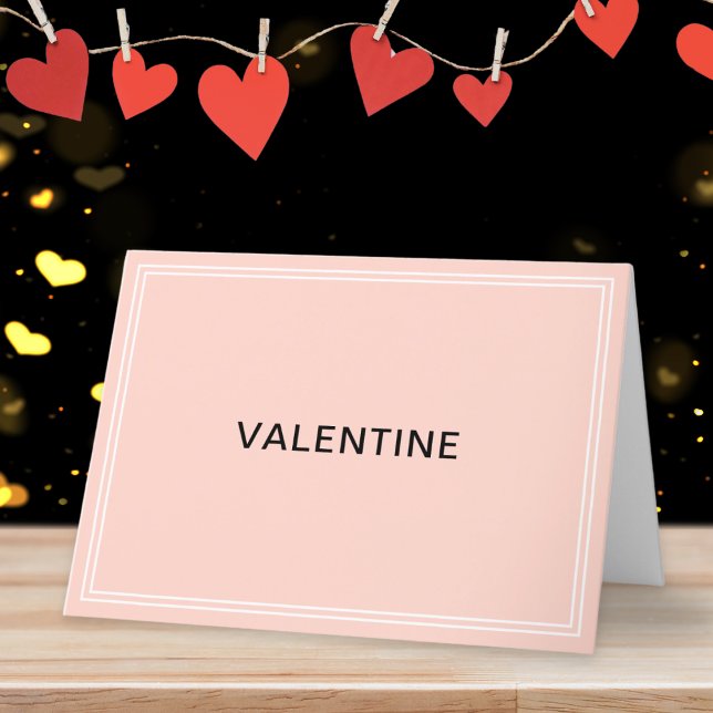 Simple Elegant Pink Minimal Retro Chic Valentine Card (A pretty light pink Valentine's card with a minimalist and elegant design)